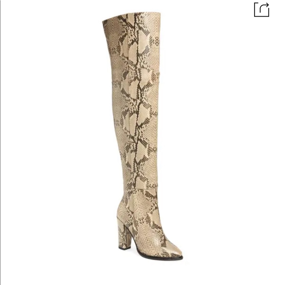 ALIAS MAE Alla over the knee boot in beige snake print leather. Size 36/US 6